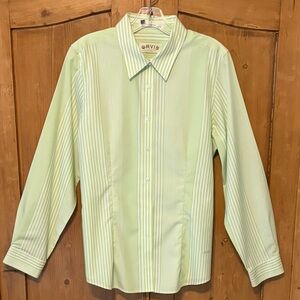 Orvis Mint Green Striped Wrinkle Free Button Up Blouse Womens Sz 14